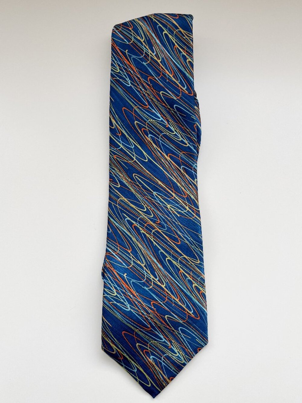 Jhane Barnes novelty colored doodle Silk Tie retro bob ross artsy quirky vintage
